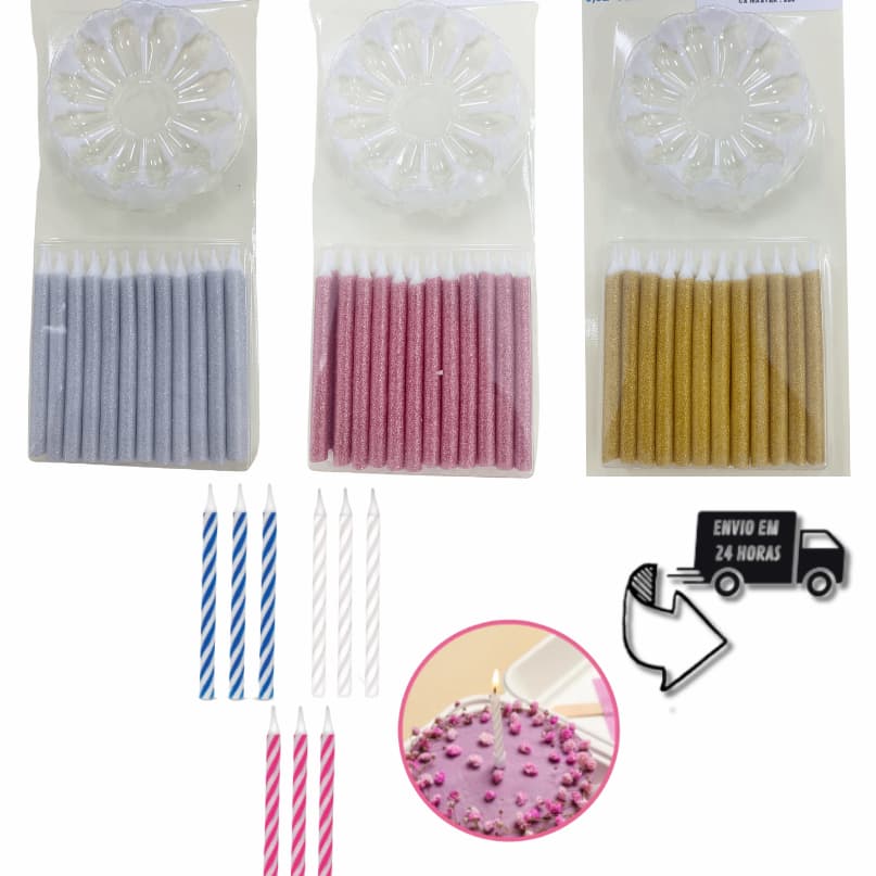 Conjunto de 24 Velas de Aniversário Palito Pequenas em Espiral para Mini Bento Cake - Decoração Colorida para Festas