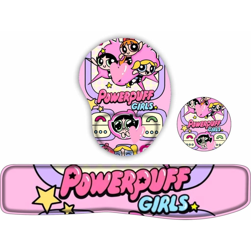 Kit mouse pad ergonomico + apoio de teclado + porta copos COLLAGE meninas super poderosas