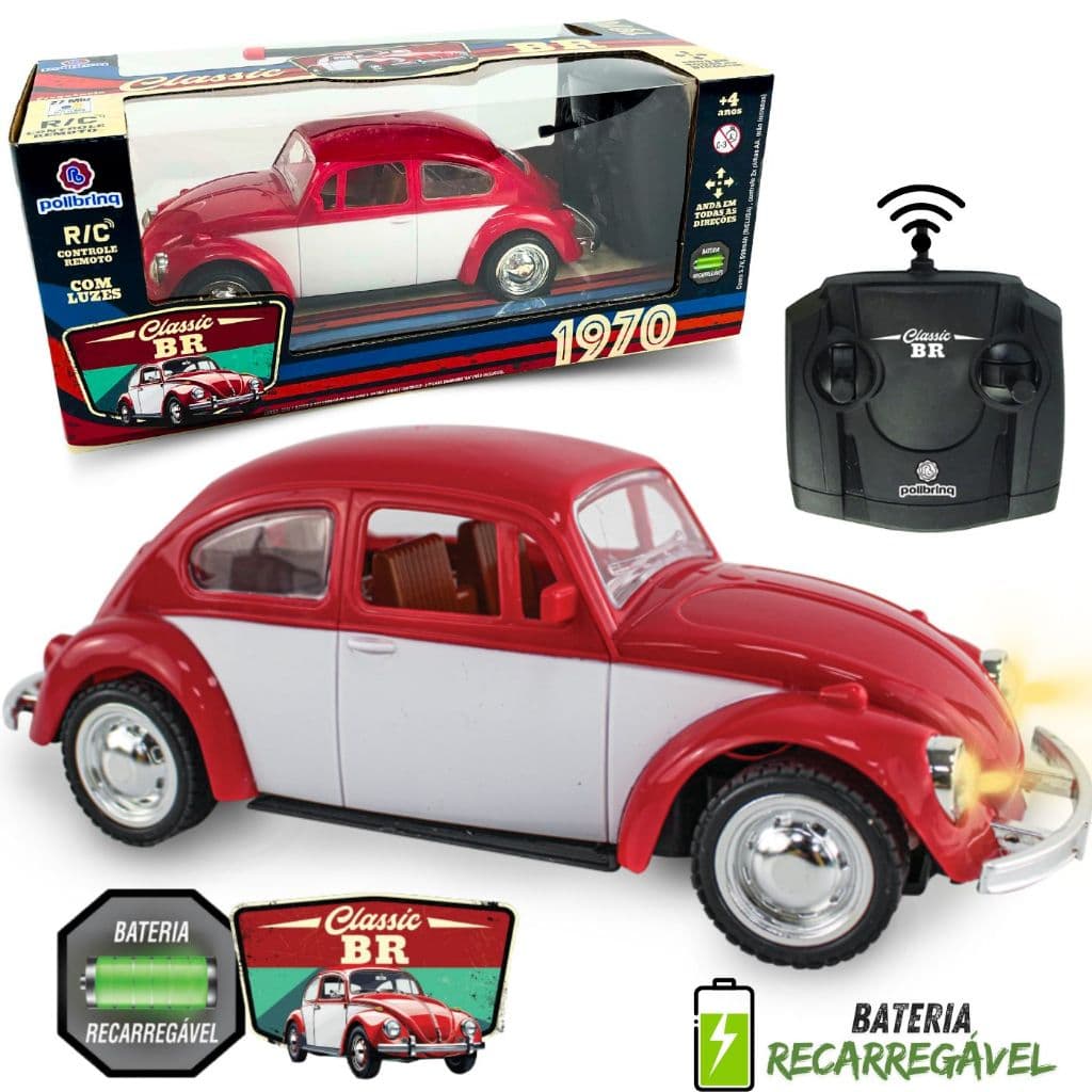 Carrinho Controle Remoto Fusca Clássico Brinquedo Infantil Azul 1970