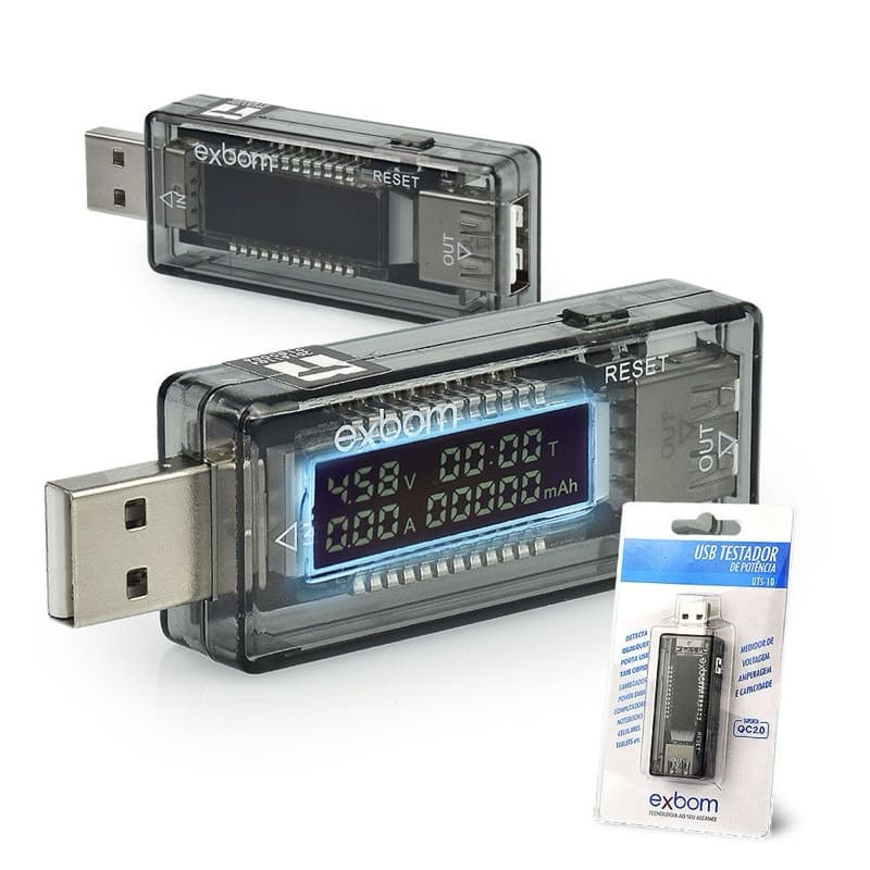 Testador USB de Voltagem e Amperagem - Medidor de Capacidade com Display LED 3.3" - Proteção Contra Sobrecarga