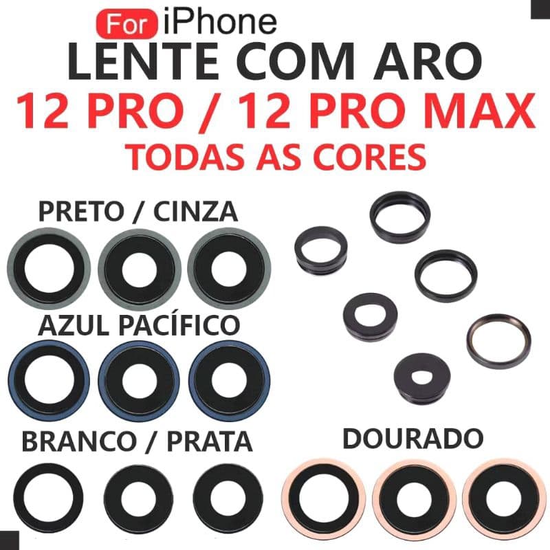 Kit 3 Aro + Lente iPhone 12 Pro Max /iPhone 12 Pro Com Aro Suporte para Lente da Câmera de Vidro Traseiro Lente Vidrinho