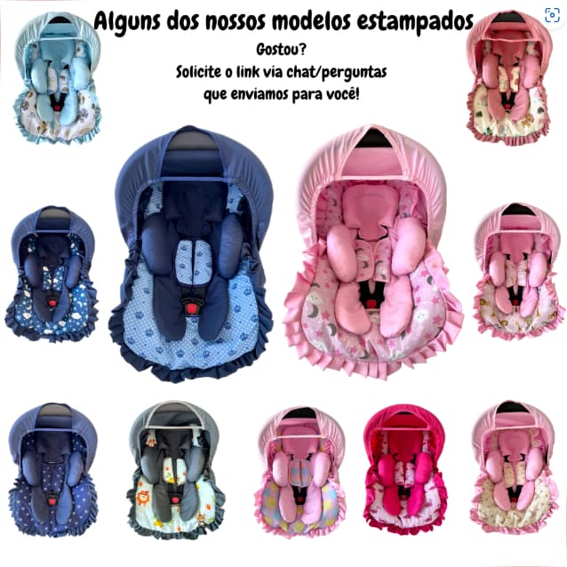 Kit Bebê Conforto Estampado Com Babado 5 Peças Capa Redutor Corpo Capota e Protetor de Cinto