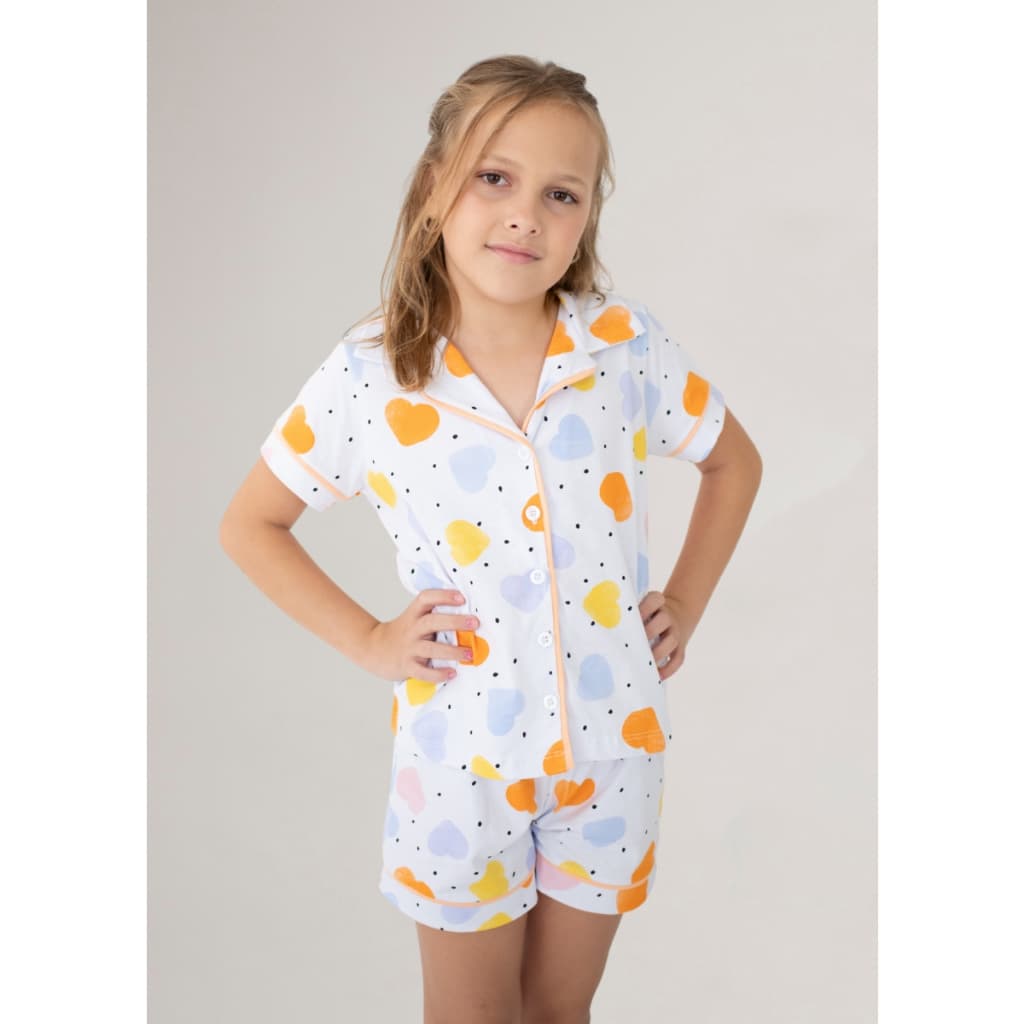Pijama Americano Infantil Manga Curta Algodão - Corações Coloridos