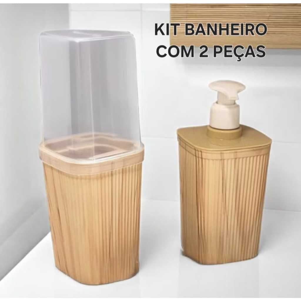 Kit Para Banheiro com Porta Sabonete Liquido Luxo + Porta  Escova Pasta Premium Moderno Higienico Praticidade