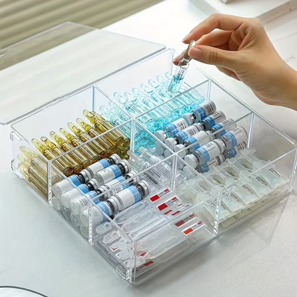 CAIXA ACRÍLICO COM DIVISÓRIAS COLMEIA GRANDE COM TAMPA PARA MEDICAMENTOS JOIAS RELOGIOS GAVETA