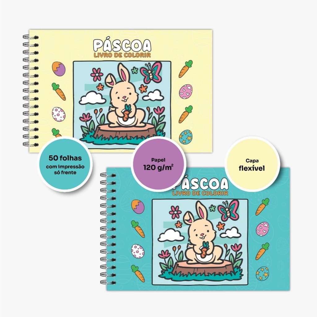 Livro para colorir Páscoa 50 páginas em papel 120g com capa flexível