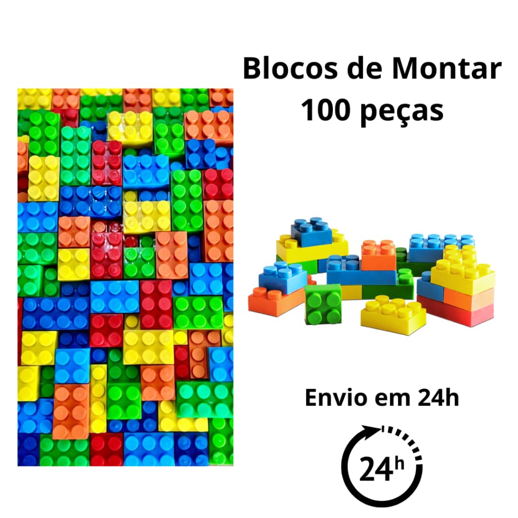 Blocos de Montar com 100 Peças Grandes Brinquedo Educativo Cores Sortidas