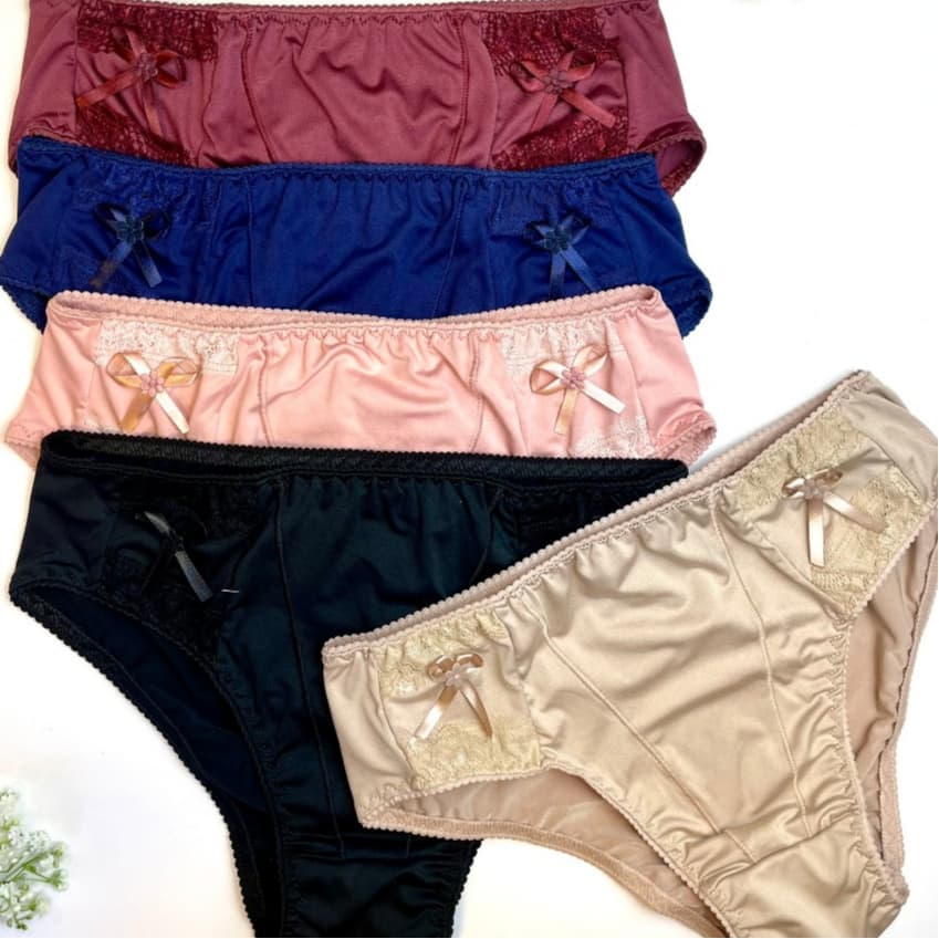 Kit 5 Calcinha Plus Size Calçola Dois Laços Senhora Com Renda Cintura Alta Microfibra Plus Size Confortável