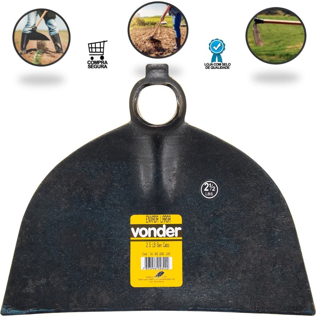 Enxada Larga 2,5L Sem Cabo Vonder Capinar Carpir Mato terra Pedra Construção