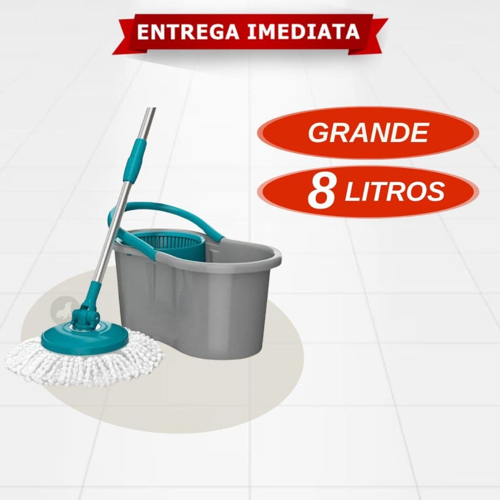 Mop Giratório 8 Litros Econômico Cesto Plástico Esfregão Microfibra