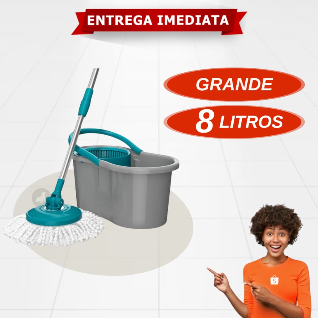 Mop Fit Giratório 8 Litros Com Cesto Plástico