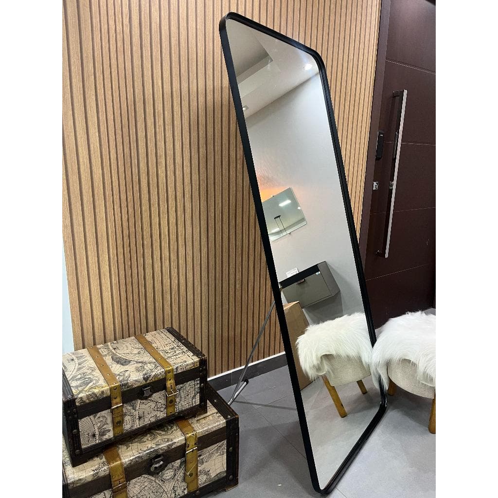 Espelho Retangular 150x60cm 170x70cm Corpo Inteiro Com Suporte de Chão Moldura Alumínio Salão Quarto Sala Decorativo