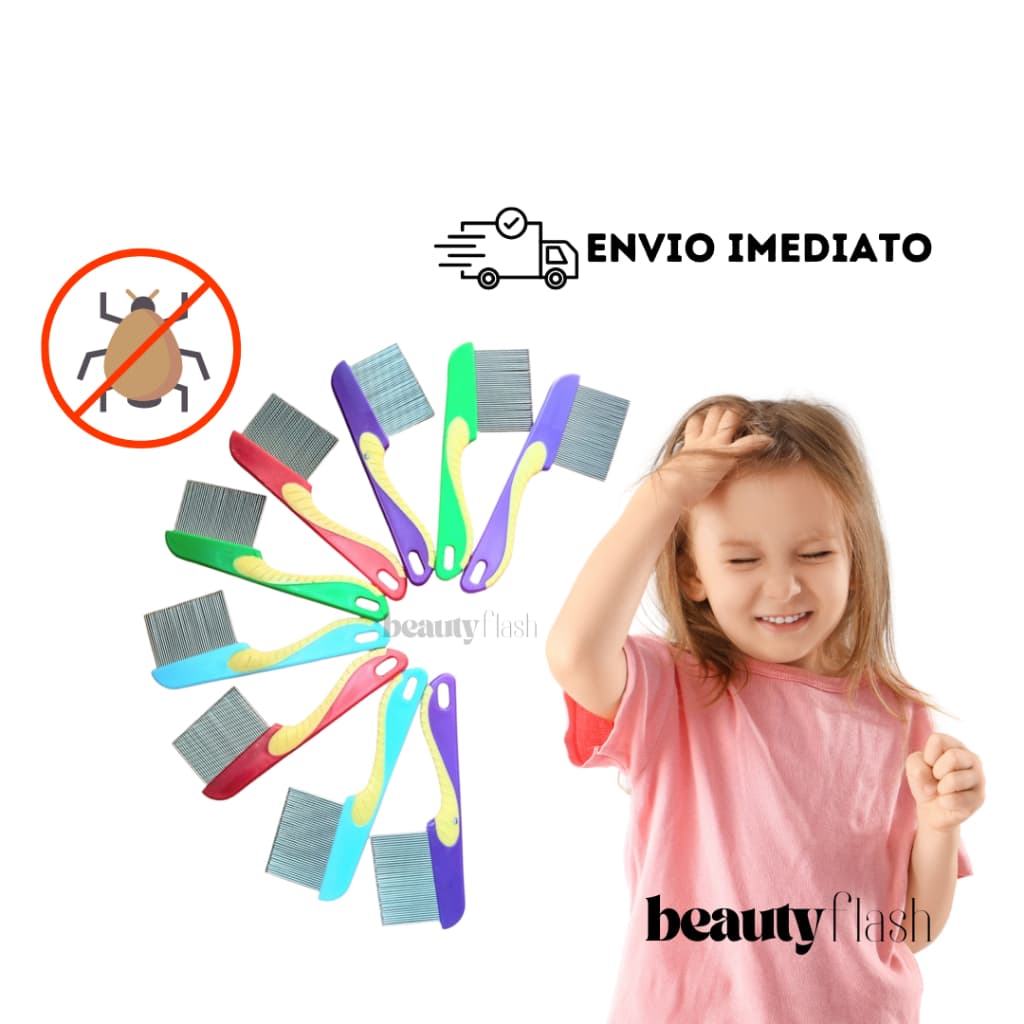 Pente Fino Aço Inox com Cabo Emborrachado para Remoção de Piolhos Beauty Flash Cerdas Arredondadas