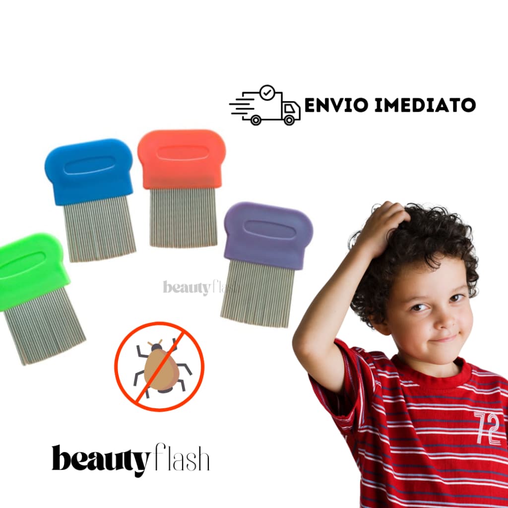 Pente Fino Aço Inox para Remoção de Piolhos e Lêndeas Compacto Beauty Flash Cerdas Arredondadas