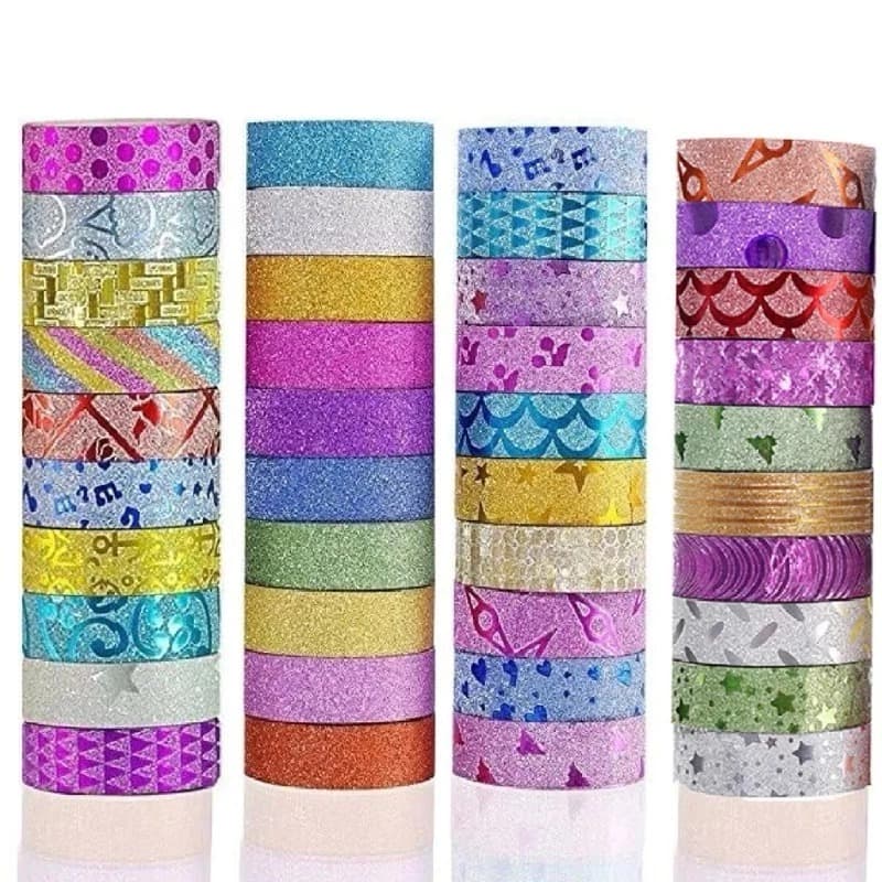 Kit 10 Fitas Adesivas Coloridas Brilhoso Com Glitter Estampada (Sortidos)