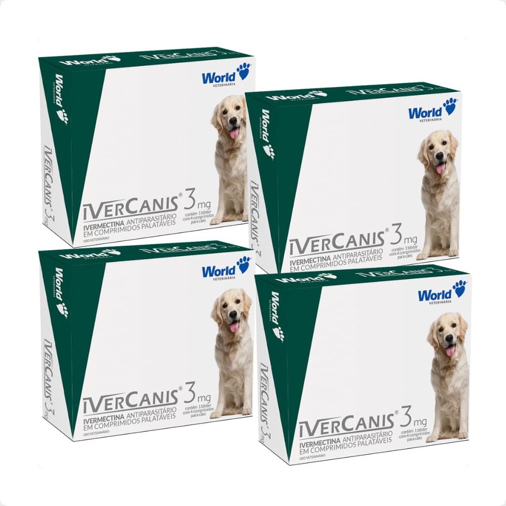Kit  4 IverCanis 3mg para Cães de 15Kg - Blíster 4 Comprimidos