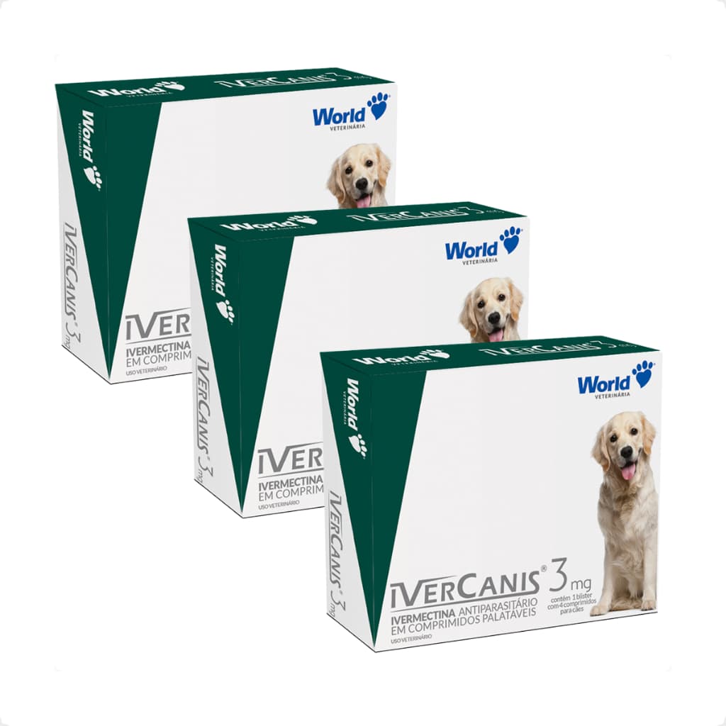 Kit 3 IverCanis 3mg para Cães de 15Kg - Blíster 4 Comprimidos