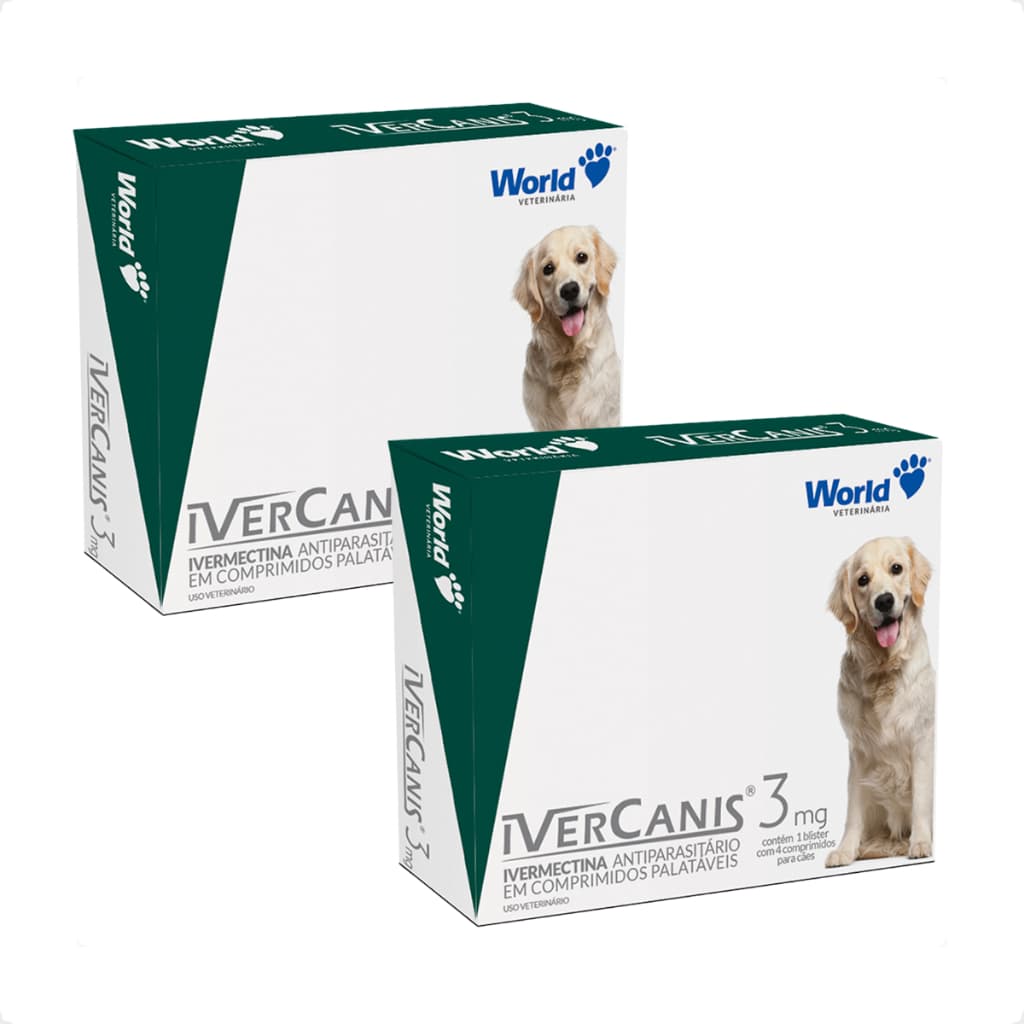 Kit 2 IverCanis 3mg para Cães de 15Kg - Blíster 4 Comprimidos