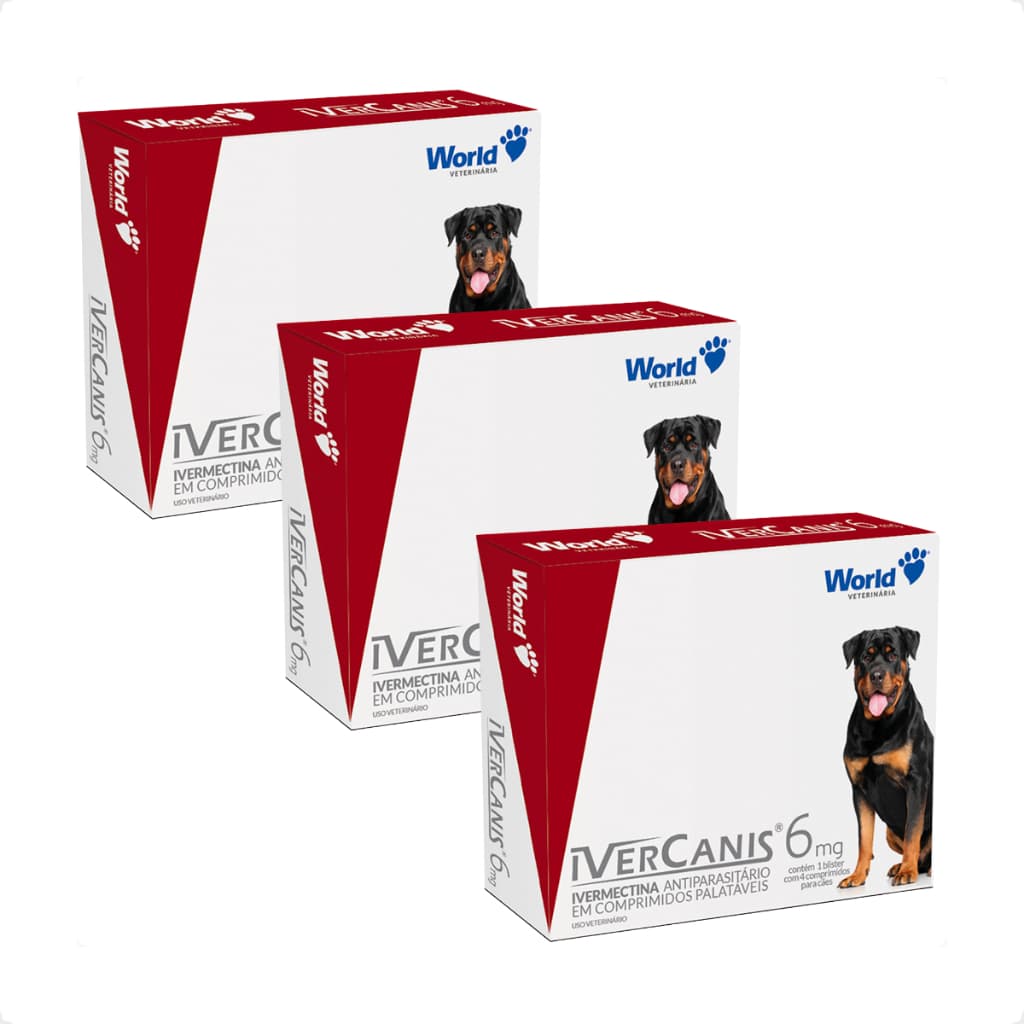 Kit 3 IverCanis 6mg para Cães de 30Kg - Blíster 4 Comprimidos