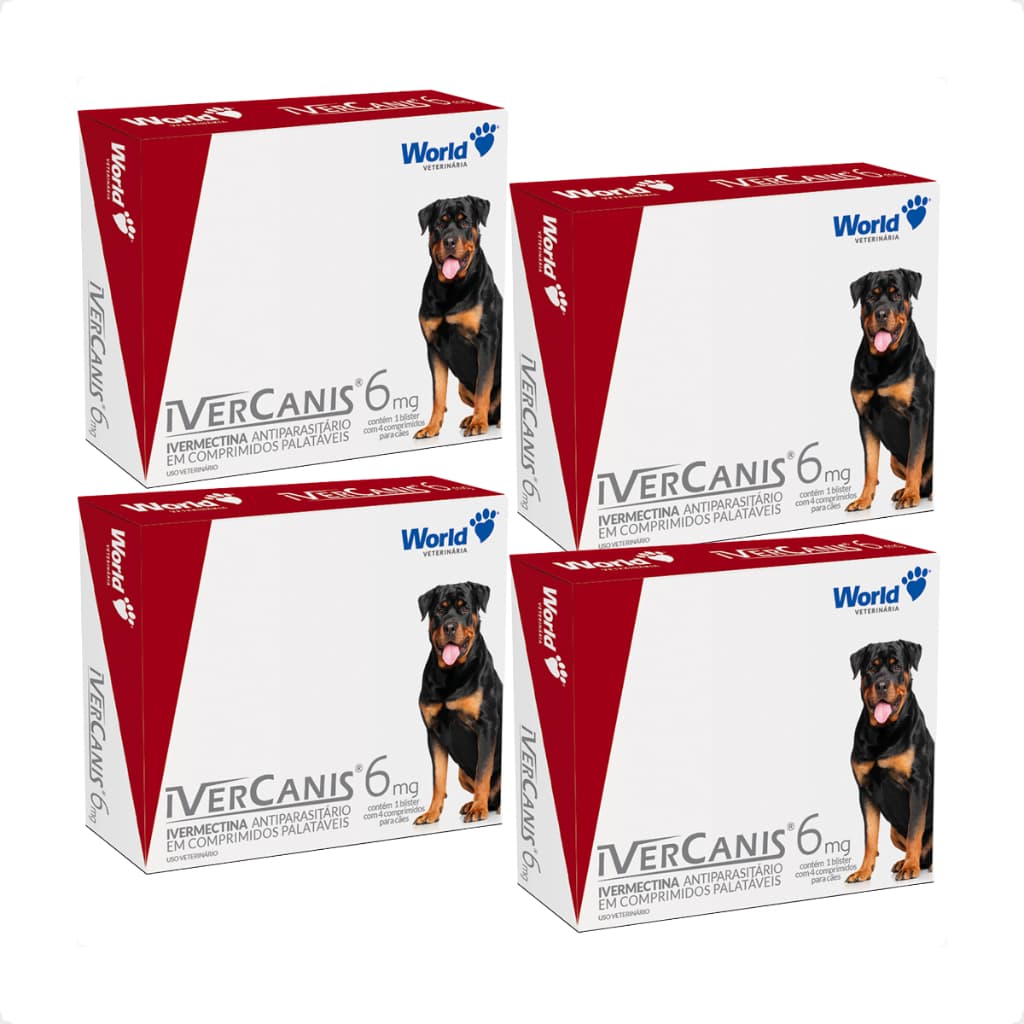 Kit 4 IverCanis 6mg para Cães de 30Kg - Blíster 4 Comprimidos
