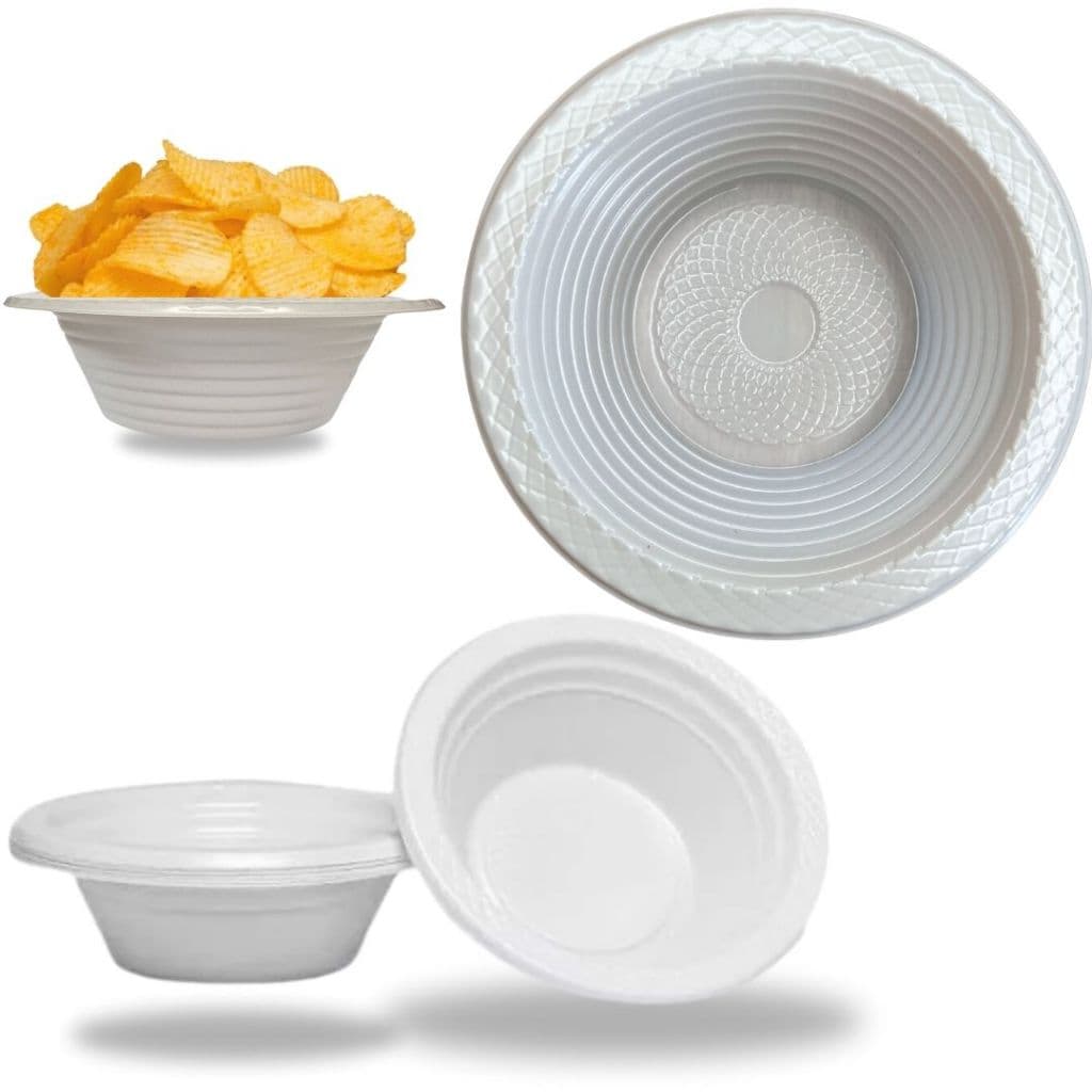 Prato Descartável Fundo Branco Cumbuca 12cm 50 Unidades Petiscos Festa Bolo Salgadinho Doces