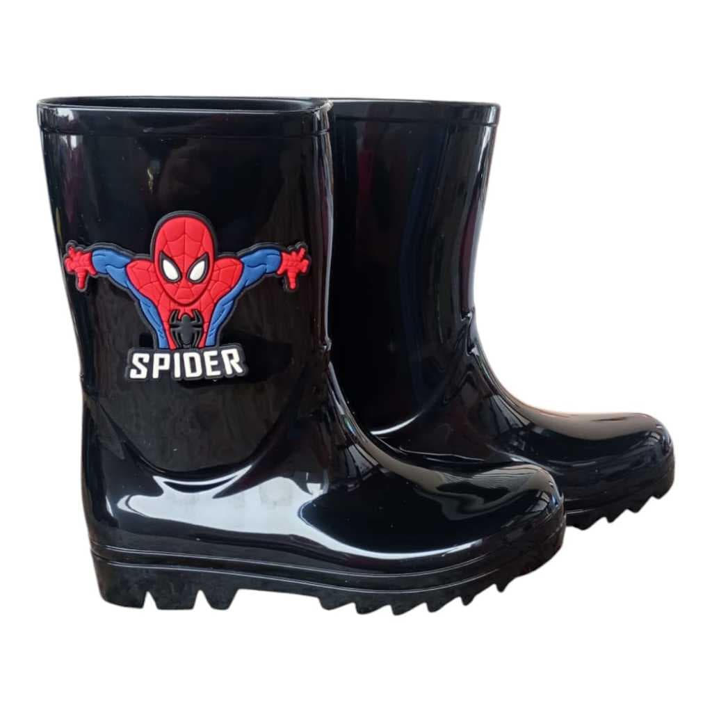 Galocha Bota de Chuva homem Aranha Cano Alto 17CM Confortável Menino Impermeável Infantil Juvenil antiderrapante