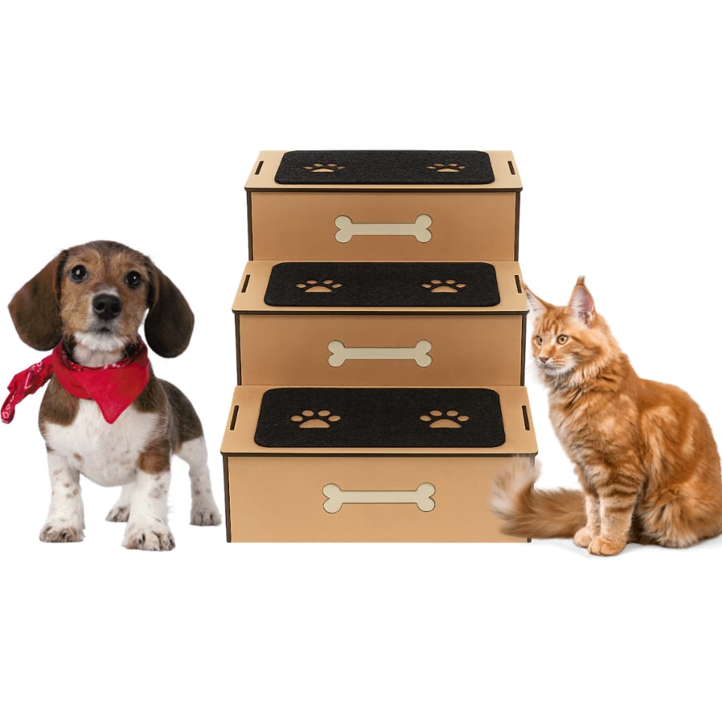 Escada Escadinha pet 3 Degraus Madeira MDF com carpete antiderrapante p/ cachorros e gatos