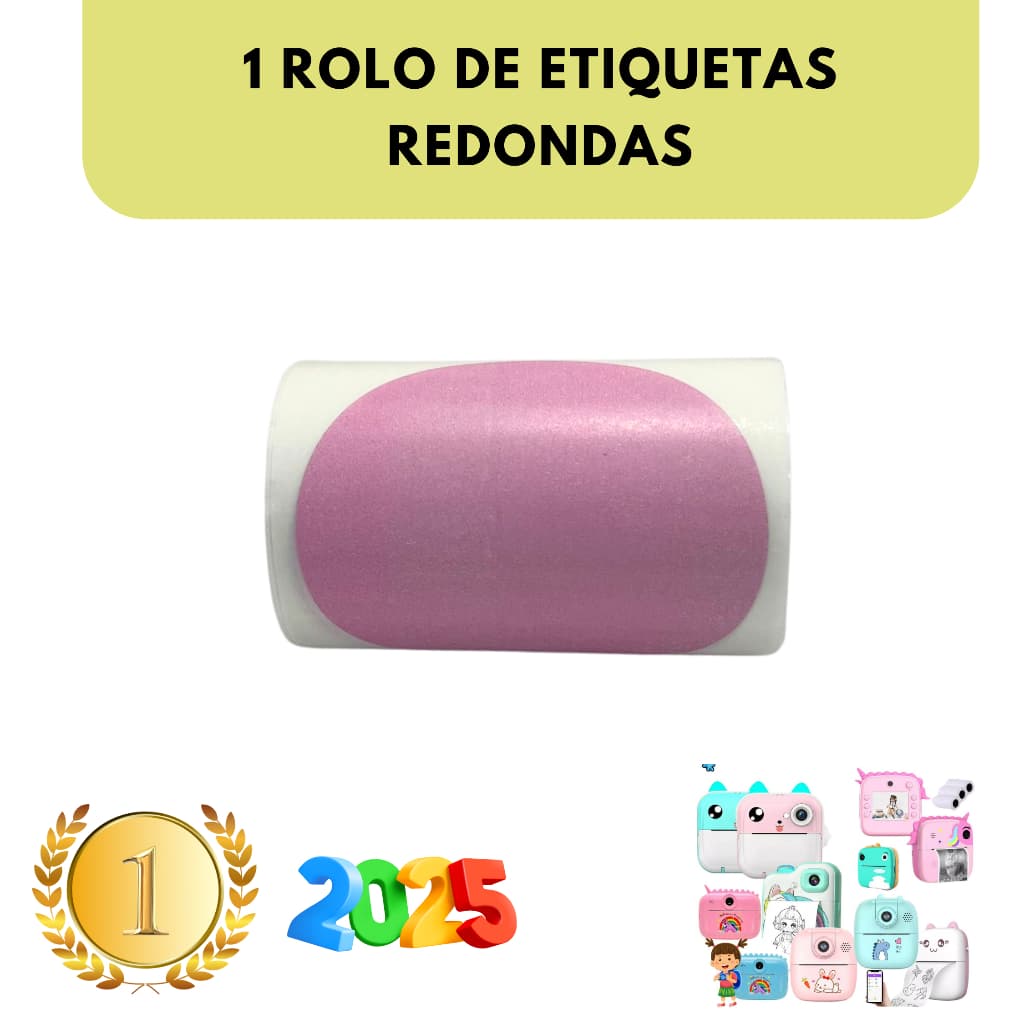 Kit com 1, 3 e 5 Rolos de Etiqueta Adesiva Redonda Rosa para Impressora Gato