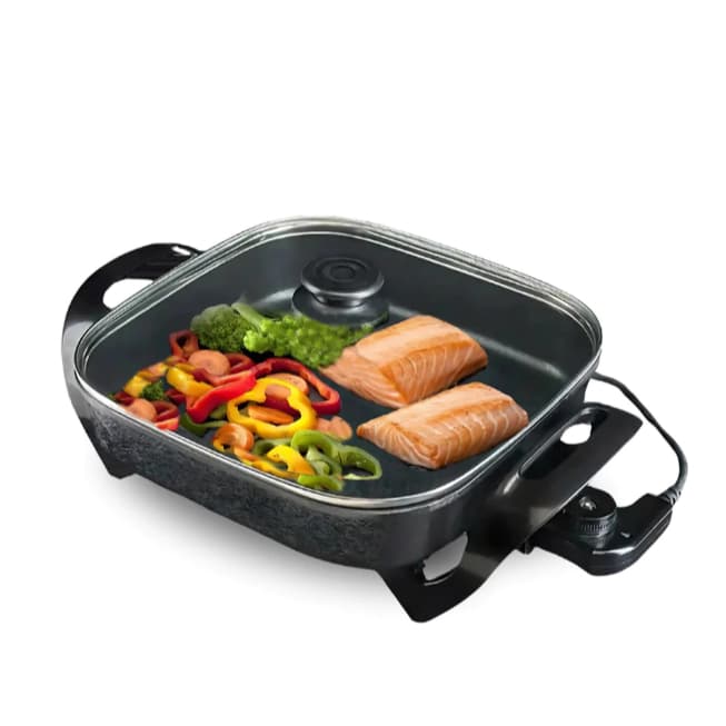 Panela Elétrica Mangiare Antiaderente 30cm 1500W Agratto Preto Tampa de Vidro Cozinha Legumes Carnes