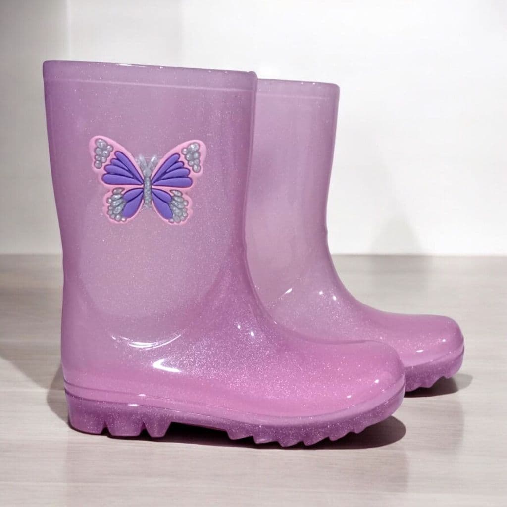 Galocha Bota de Chuva Cano Alto Borboleta Infantil Menina Juvenil Leve Moderna Confortável Estilosa