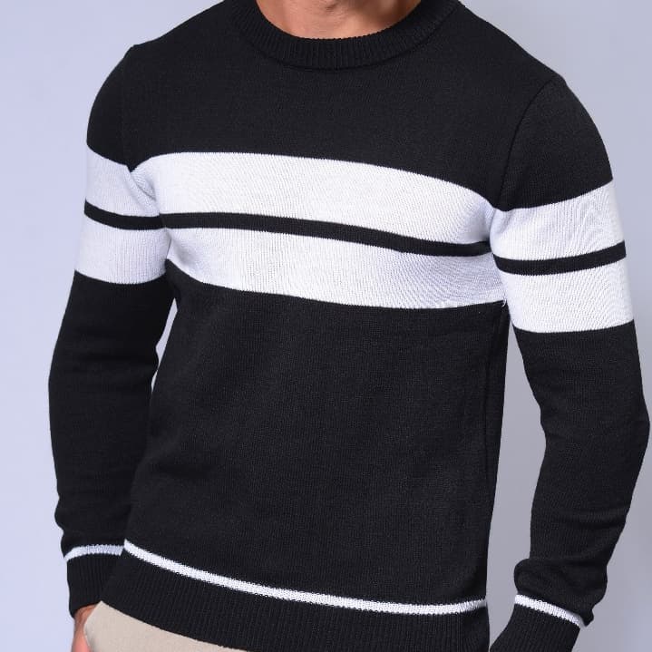 Blusa Listrada Masculina de Tricot Estilo Casual Suéter Inverno Elegante Gola Redonda e Conforto