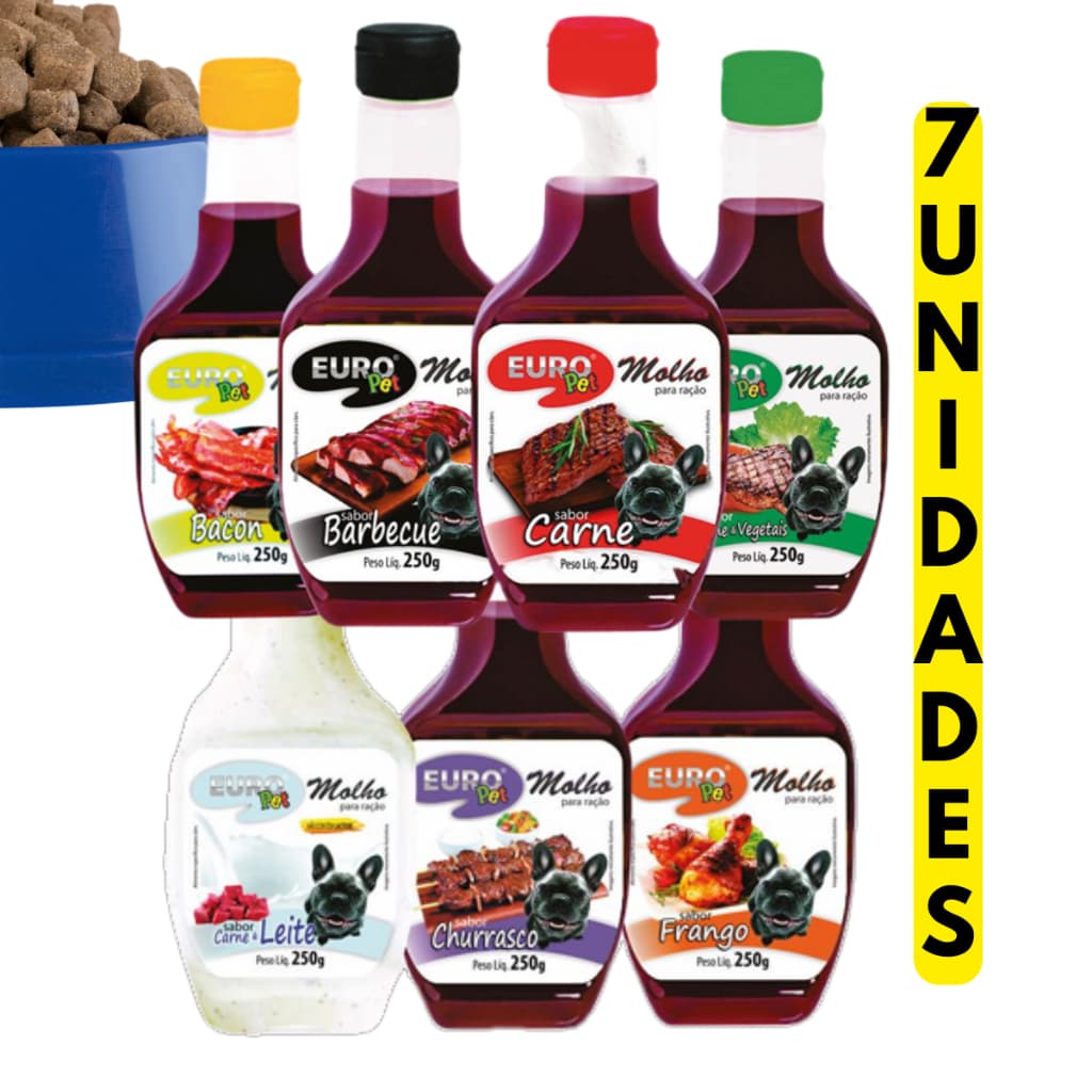 Kit C/ 7 Molhos para Ração para Cachorro Saboroso Nutritivo Sem Conservantes Artificiais Euro Pet