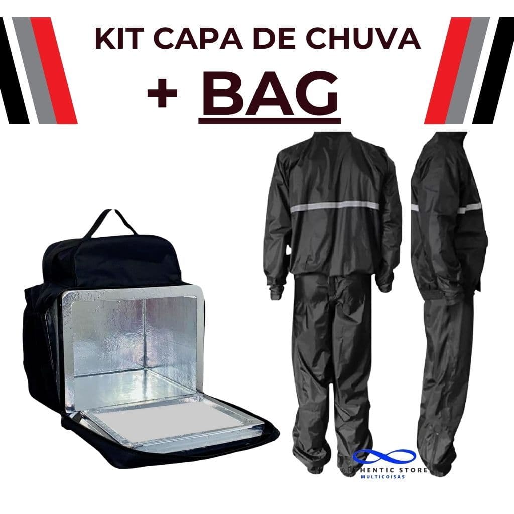 Kit Capa De Chuva Impermeável + Bag Térmica Para Delivery