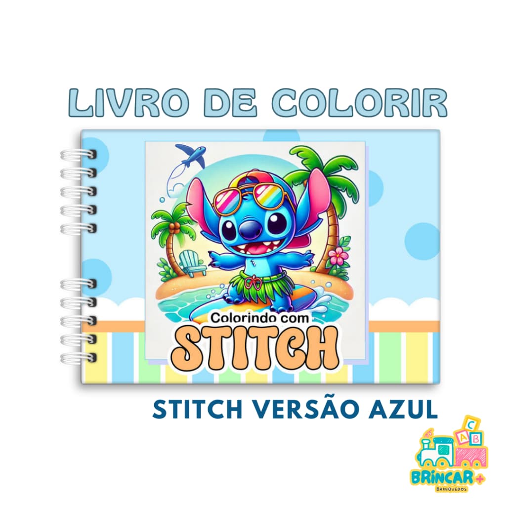 Livro de Colorir Stit Azul 50 Folhas Caderno de Desenho Holográfico Capa Dura