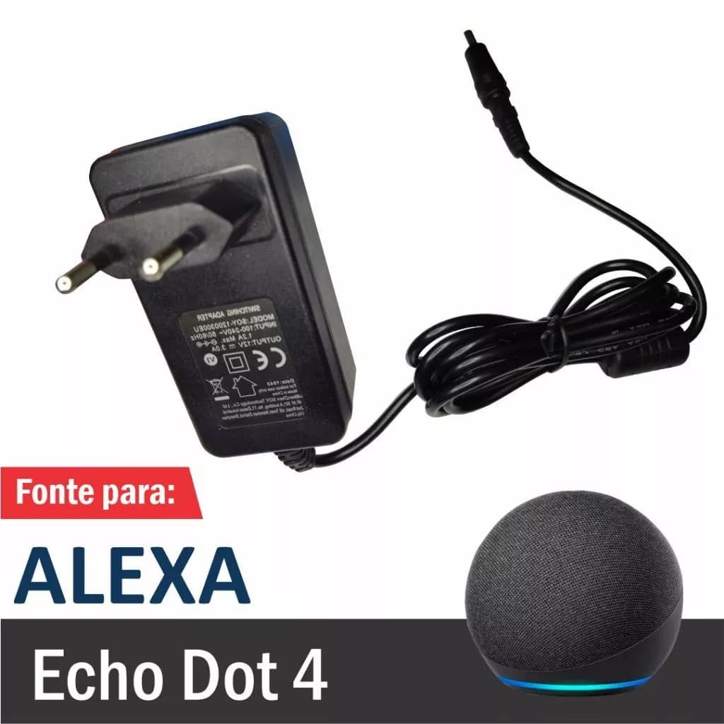 Fonte 12v Para Alexa Echo Dot 4 Geração B7W64E ( Cabo De Força / Cabo De Energia / Carregador ) - R2598