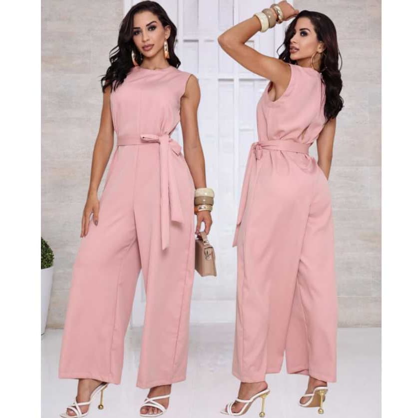 Macacão Feminino longo  Alfaiataria con Cinto de Amarração