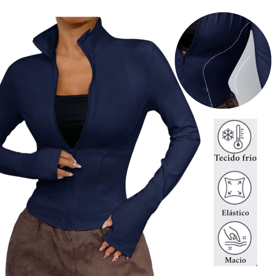 Jaqueta Detalhe Silhueta Alta Qualidade Esportiva Feminina Corrida Treino Esportes Slim Justa