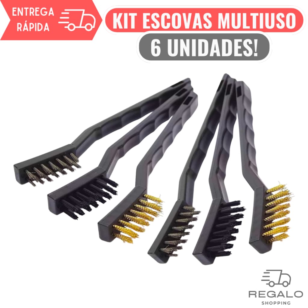 Kit Escovas Aço Multiuso Aço Latão Nylon Cabo Plástico Resistente Tira Ferrugem limpa Churrasqueira