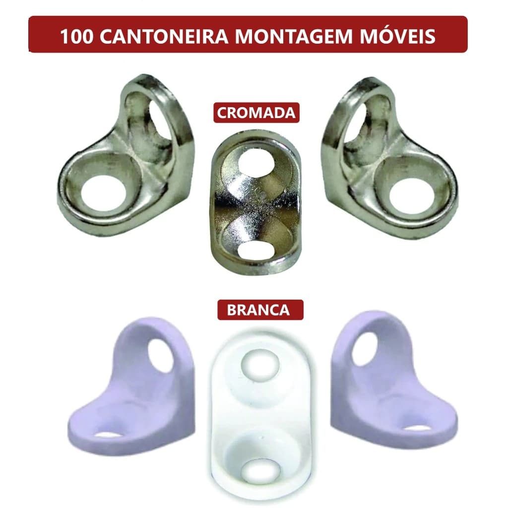 Kit 100 Suportes Cantoneira Cadeirinha 13x13 - Móveis Cromada E Branca