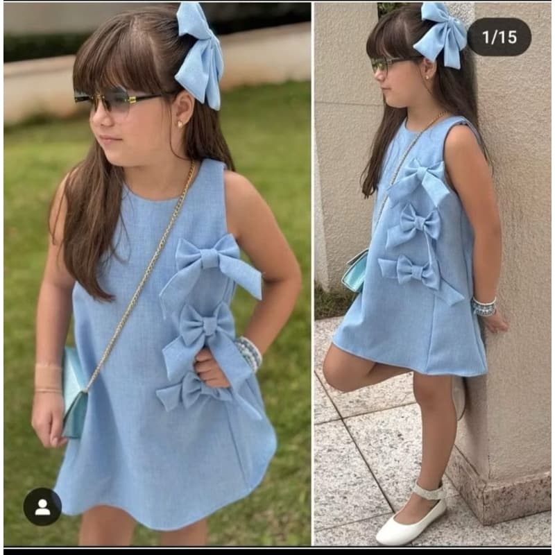 vestido infantil vermelho rosa lilás Detalhe Laço Menina