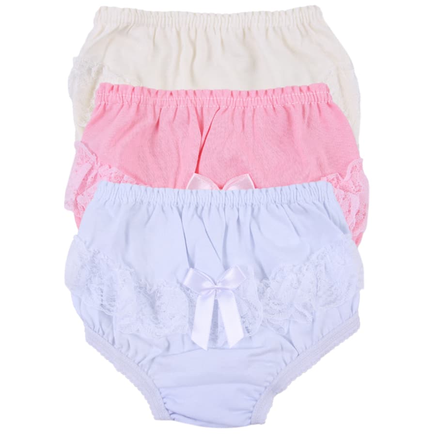 Kit 3 Calcinhas Algodão para Bebê Infantil com Renda Bunda Rica Tapa Fralda Brando