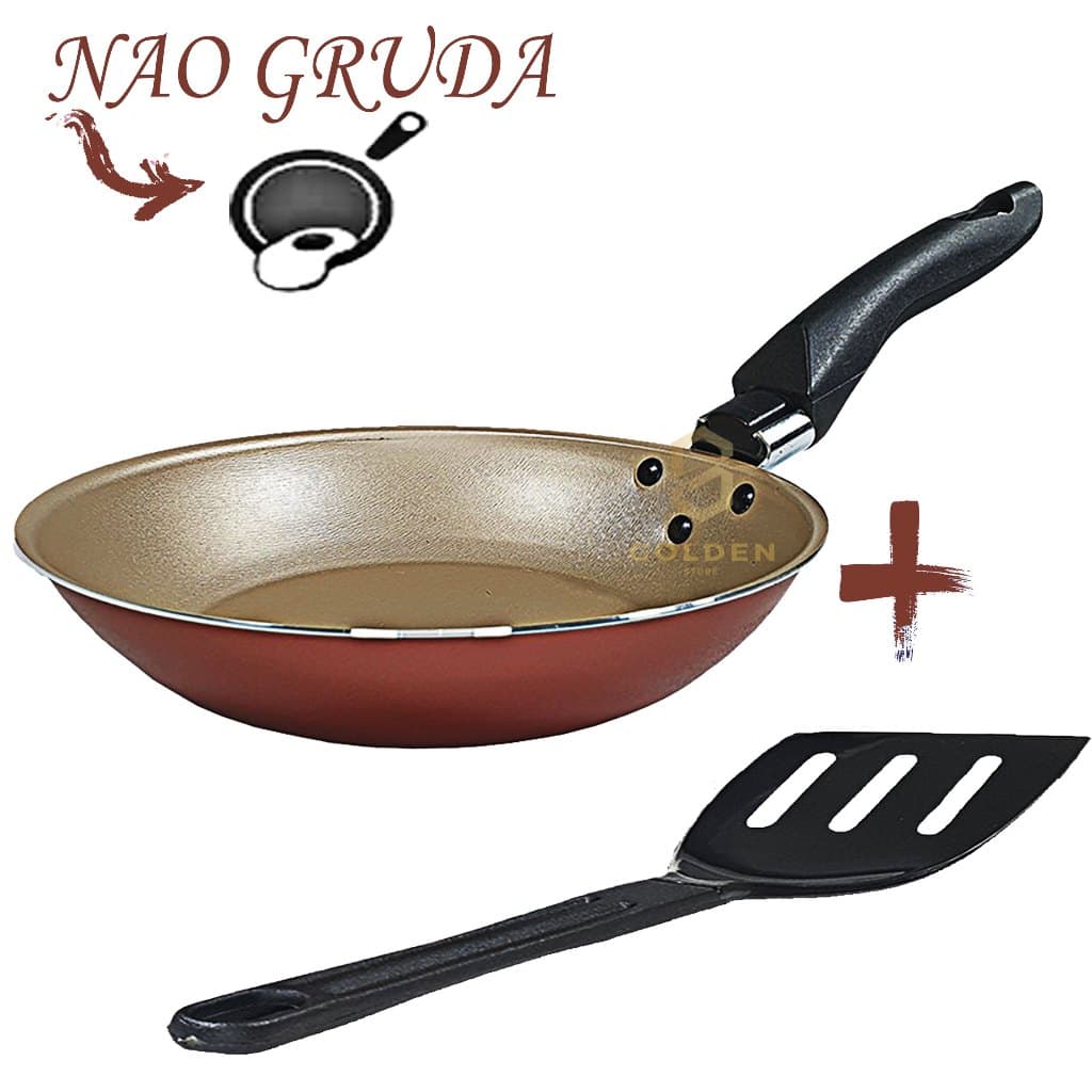 Frigideira Francesa 20 cm Antiaderente Teflon Não Gruda com Espátula Cor Cereja