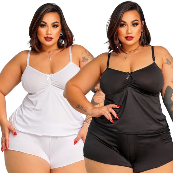 Baby Doll Plus Size Short Doll Liso LAURA Liganete Premium Pijama Fresquinho Confortável PROMOÇÃO