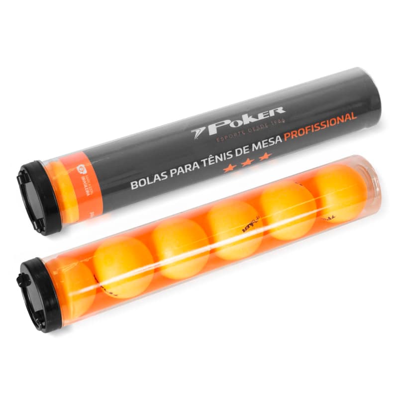 BOLA TÊNIS DE MESA 3 ESTRELAS 40MM TUBO COM 6 UNIDADES OFICIAL POKER