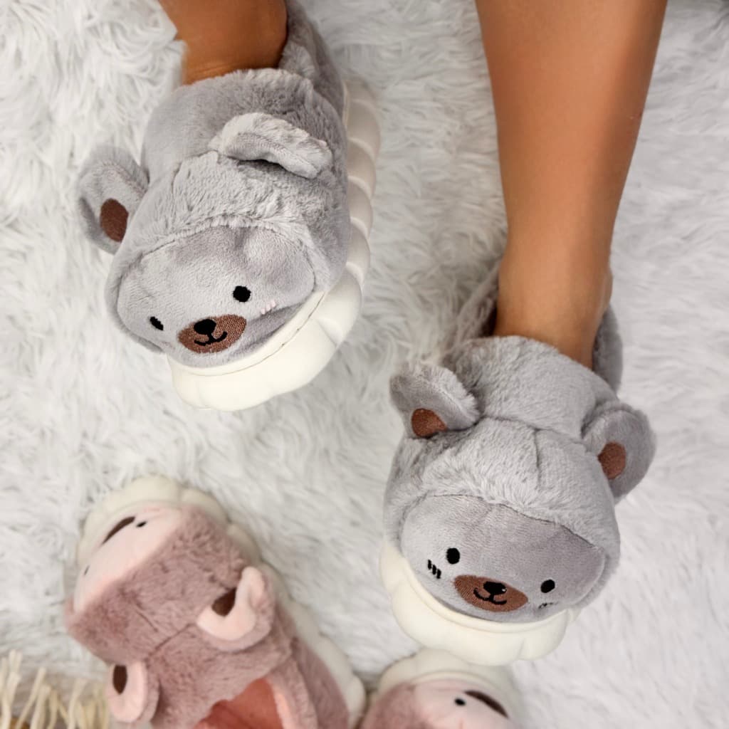 Pantufa Infantil Fechada Ursinho Para Crianças Solado Nuvem Antiderrapante