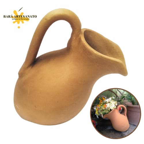 Jarra De Barro Inclinada Com Alça 1,2l Rústica Decoração Terracota Jardim Fonte Tam M