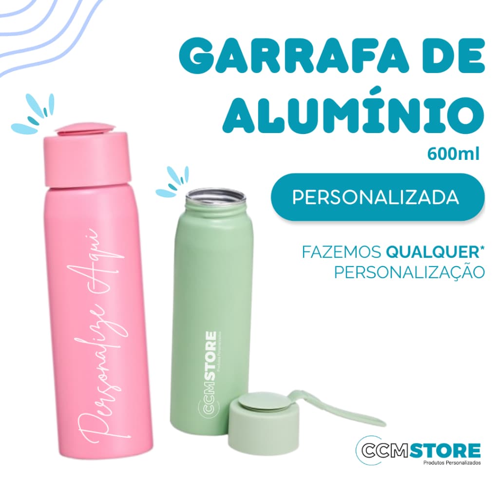 Garrafa 600ml com Alsa Para Transporte, Personalizada - Logo, NomeTime, Profissão e etc...