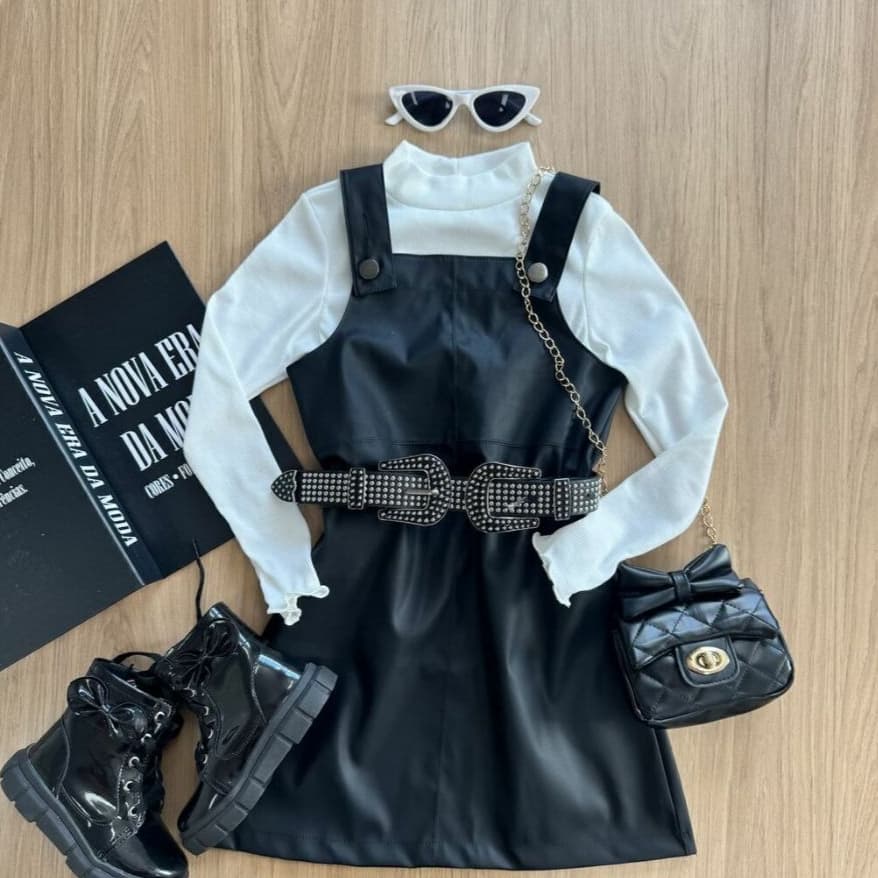 Jardineira Salopete Infantil De Couro Para Meninas Estilo Blogueirinha