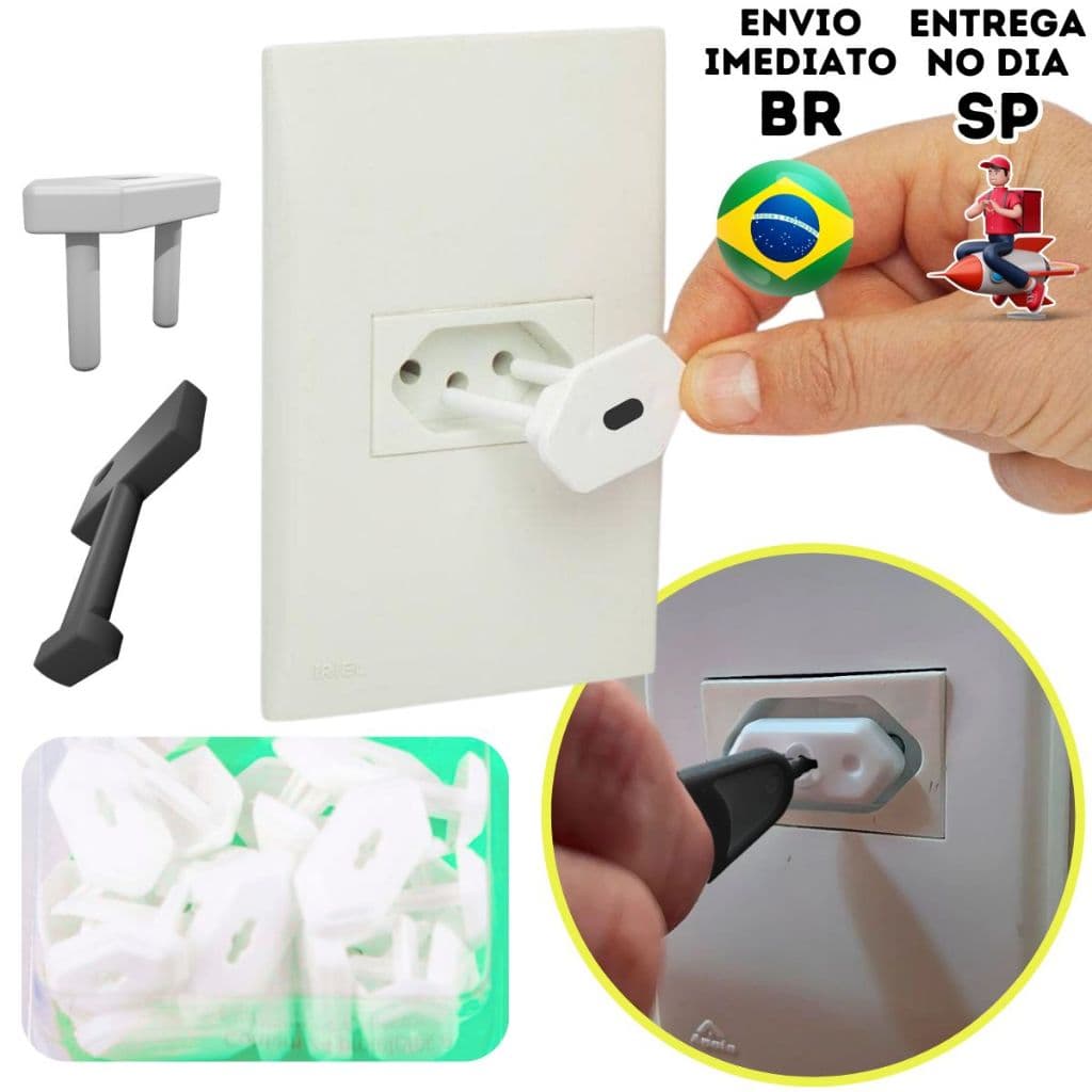20 Protetores de Tomada para Bebê Segurança Contra Choque Com Chave Trava Proteção Criança Infantil