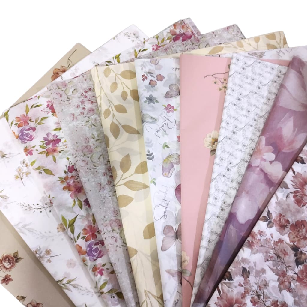 Papel de Seda Estampado Flores 50x35cm com 25 ou 50 Folhas